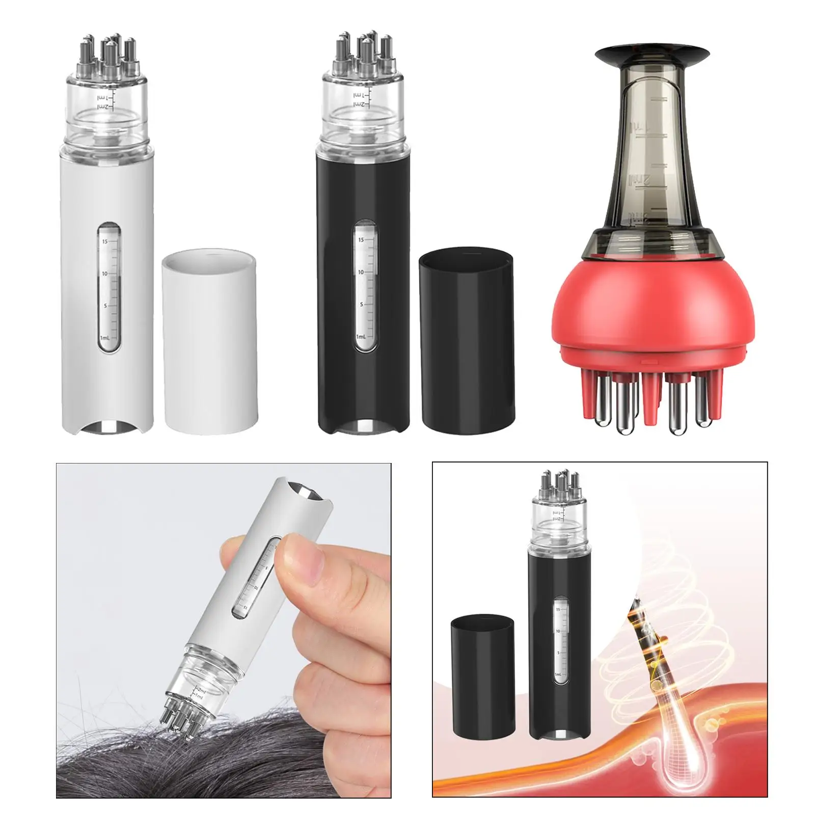 قضيب فروة الرأس للنساء ، مشط توجيه سائل ، مدلك ، قضيب زيت الشعر