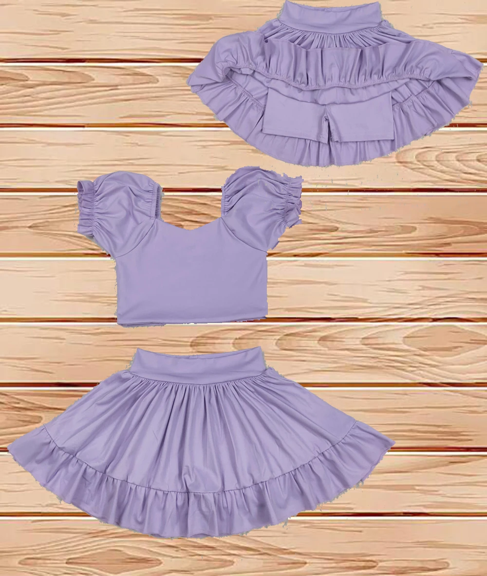 

5.24 Wholesale Hot Sale Baby Girls Lavender Yoga Shirt Skirt Active Wear Clothes Set Boutique Yoga Clothes Skirts Sports Outfits