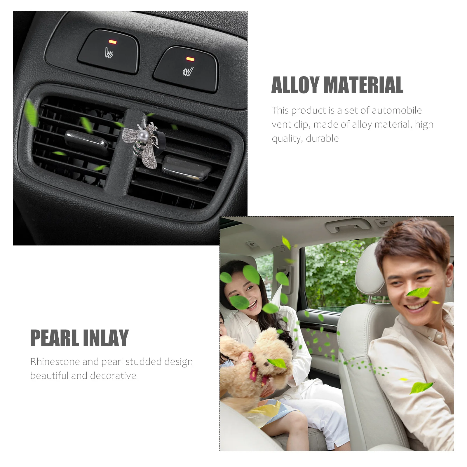 

1 set Bee Vent Clip Rhinestone Pearl Aromatherapy Diffuser For Car Air Freshener Home Office Car Diffuser Decor