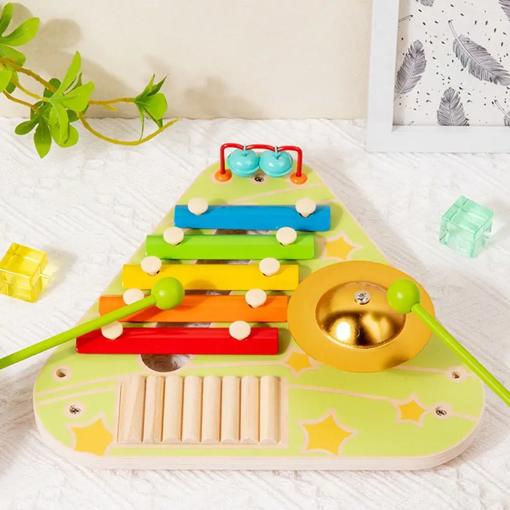 Instrumento de percusión manual 4 en 1, sonido, música, aprendizaje, xilófono de 5 escalas con mazo, juguetes interactivos de madera Montessori