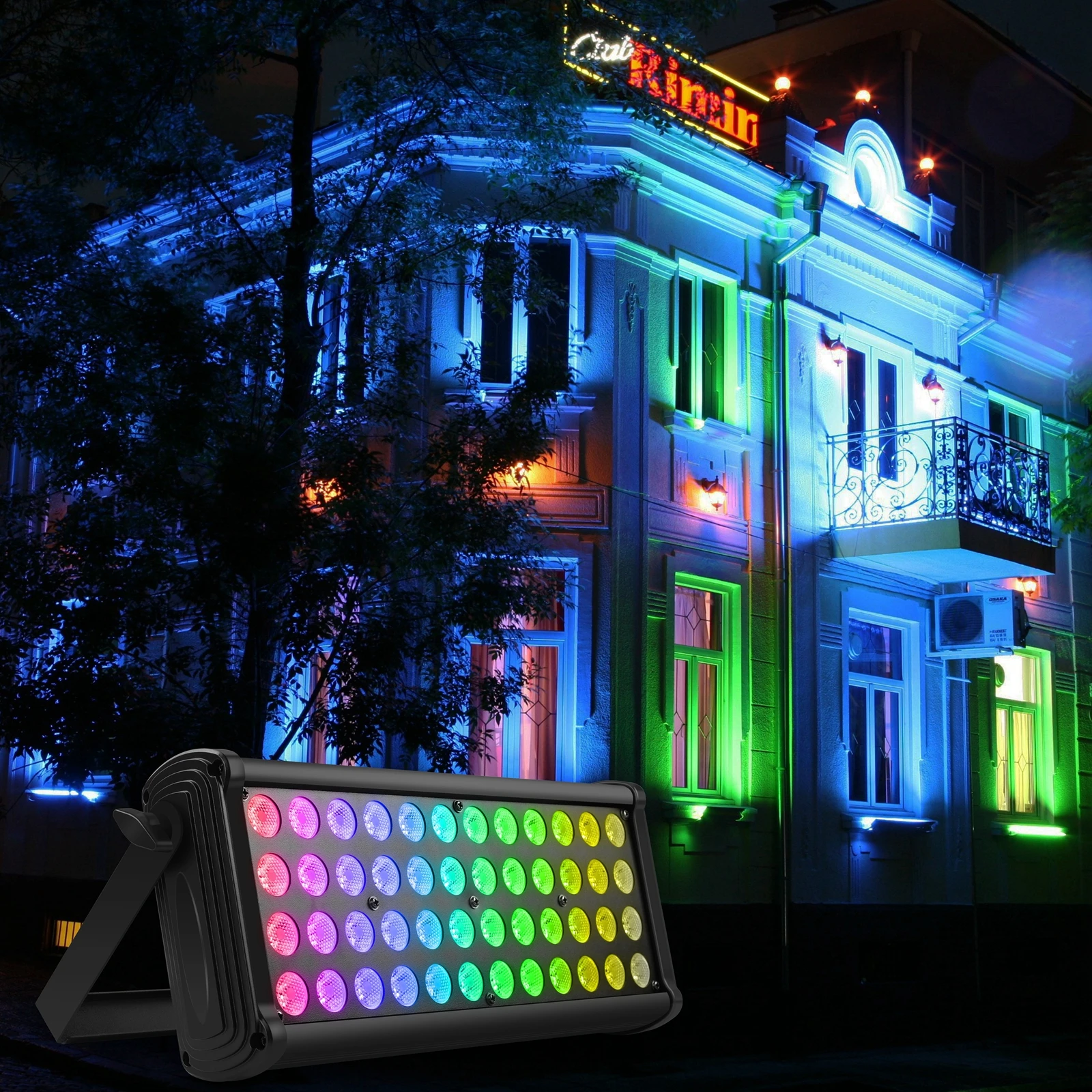 Imagem -02 - Fieryzeal 48 Peças Rgb em Led Mistura de Cores Efeito Arco-íris Luz de Palco 80w Construção Exterior Lavagem Luz de Parede Luz de Projeção