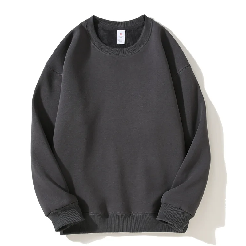 الخريف الشتاء الوزن الثقيل 400 جرام القطن الجولة الرقبة البلوز للجنسين الصوف سميكة سترة الرجال طويلة الأكمام تي شيرت