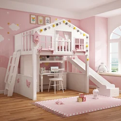 Tree house solid wood children's bed, desk, integrated bunk bed, with wardrobe, multi-functional combination bed, bed and table