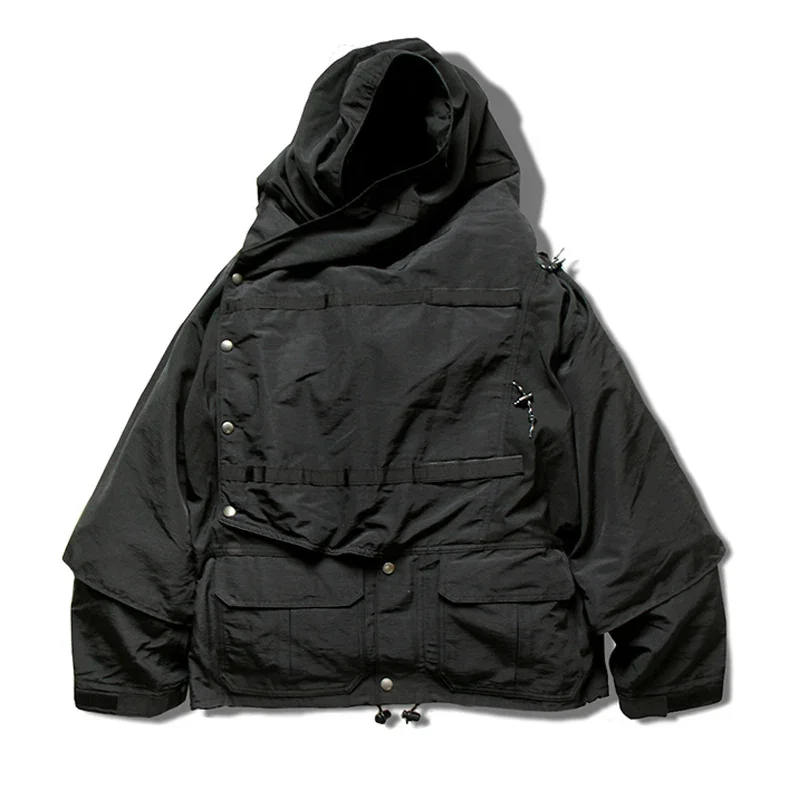 KAPITAL Vintage Panel Waterproof Wind Proof Multi Functional Men's Loose Jacket Japan Stitching Hooded Black Pocket Coat