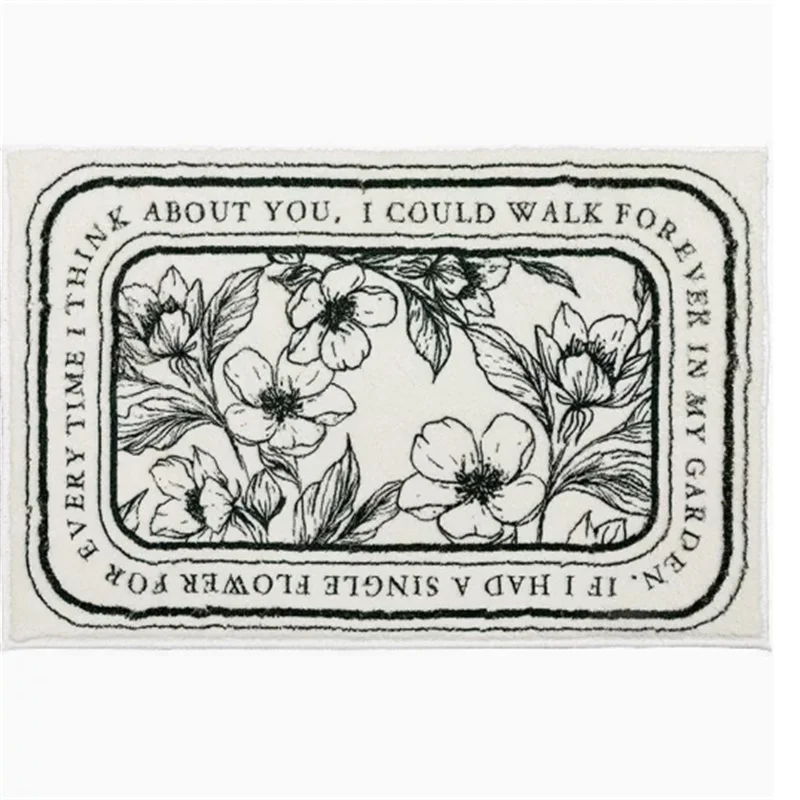 Floral Non-Slip Bath Mat 60x40cm Absorbent Entrance Rug Plush Carpet for Balcony Living Room Bathroom Kitchen Floor Decor