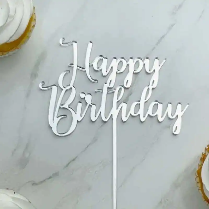 Neuer Einfacher Happy Birthday Cake Topper Dekoration Gold Acryl Kuchenflagge für Geburtstagsparty Kuchendekoration Süße Dessert-Verzierung – Detail 6