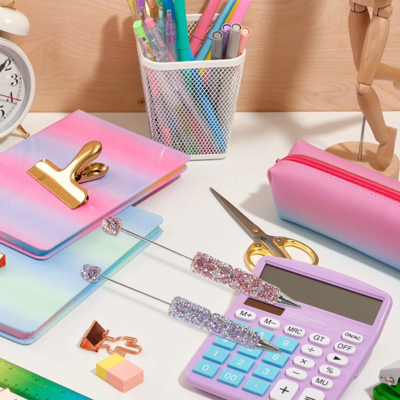 

2Pcs Bling Rhinestone Ballpoint Pens Beadable Metal Ink Pens for School Office Students Creative Writing Gift Bead Pen