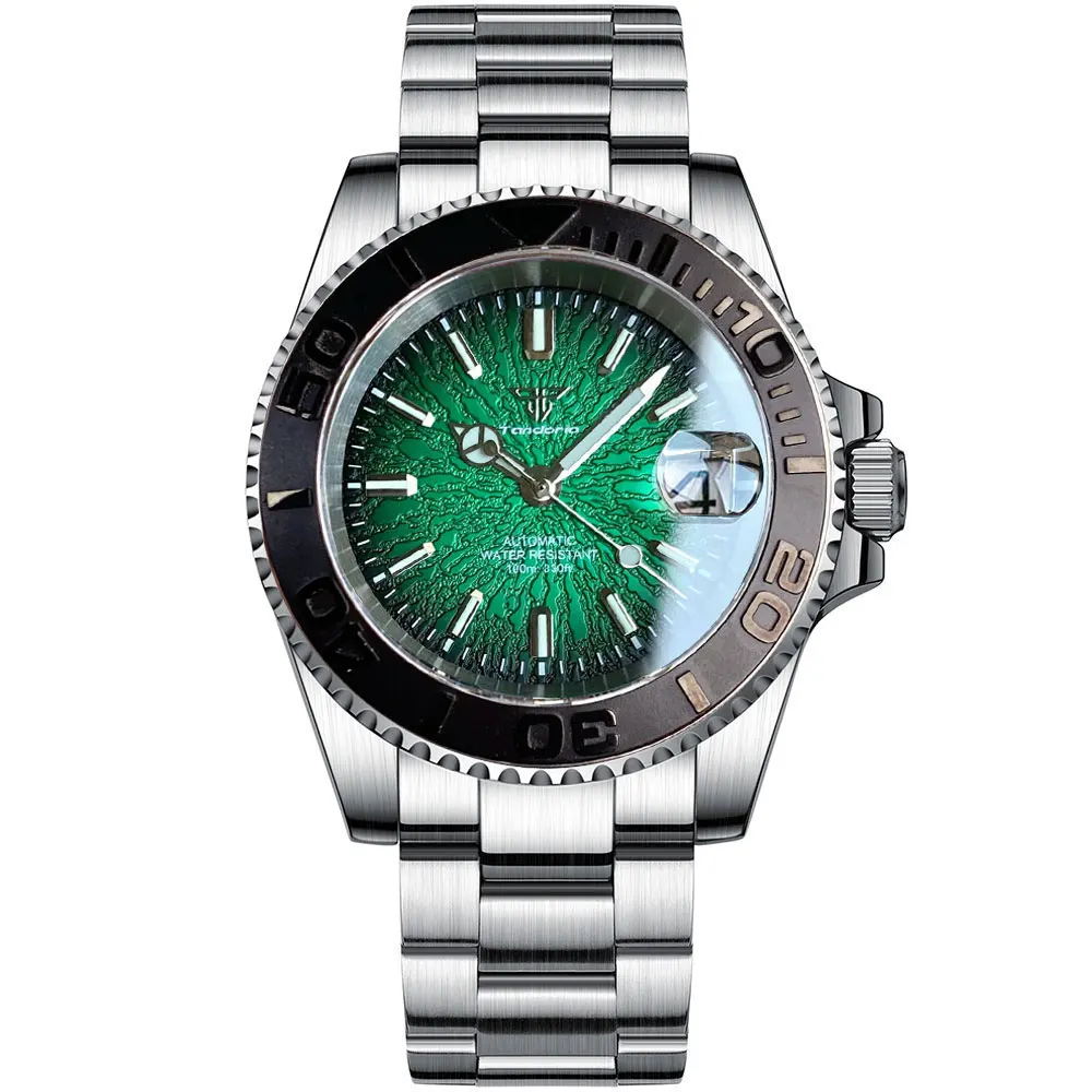 Tandorio New 40mm Diver Men Watch Sapphire Glass Japan NH35A Automatic Mechanical Reloj Hombre Date 20ATM Roating Bezel Luminous view 6