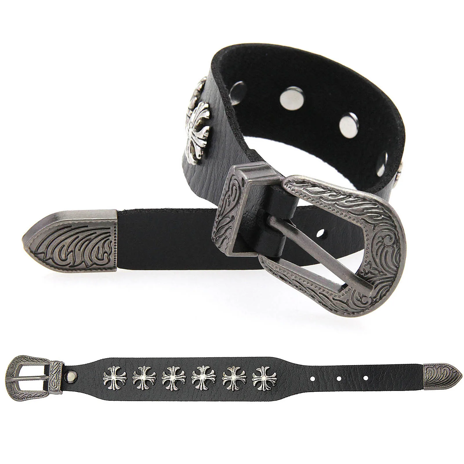 Vintage Punk Rock Cross Bracelet For Men Pu Leather Wrap Charm Bracelets Personality Men Women Bangles Gifts Accessories