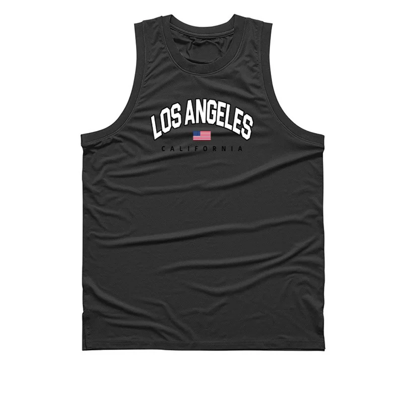 

Hot Selling Casual Fashion Print Sleeveless Shirt Gym Bodybuilding Fitness Sport Tank Tops Mesh Breathable Quick Dry Men's Vests