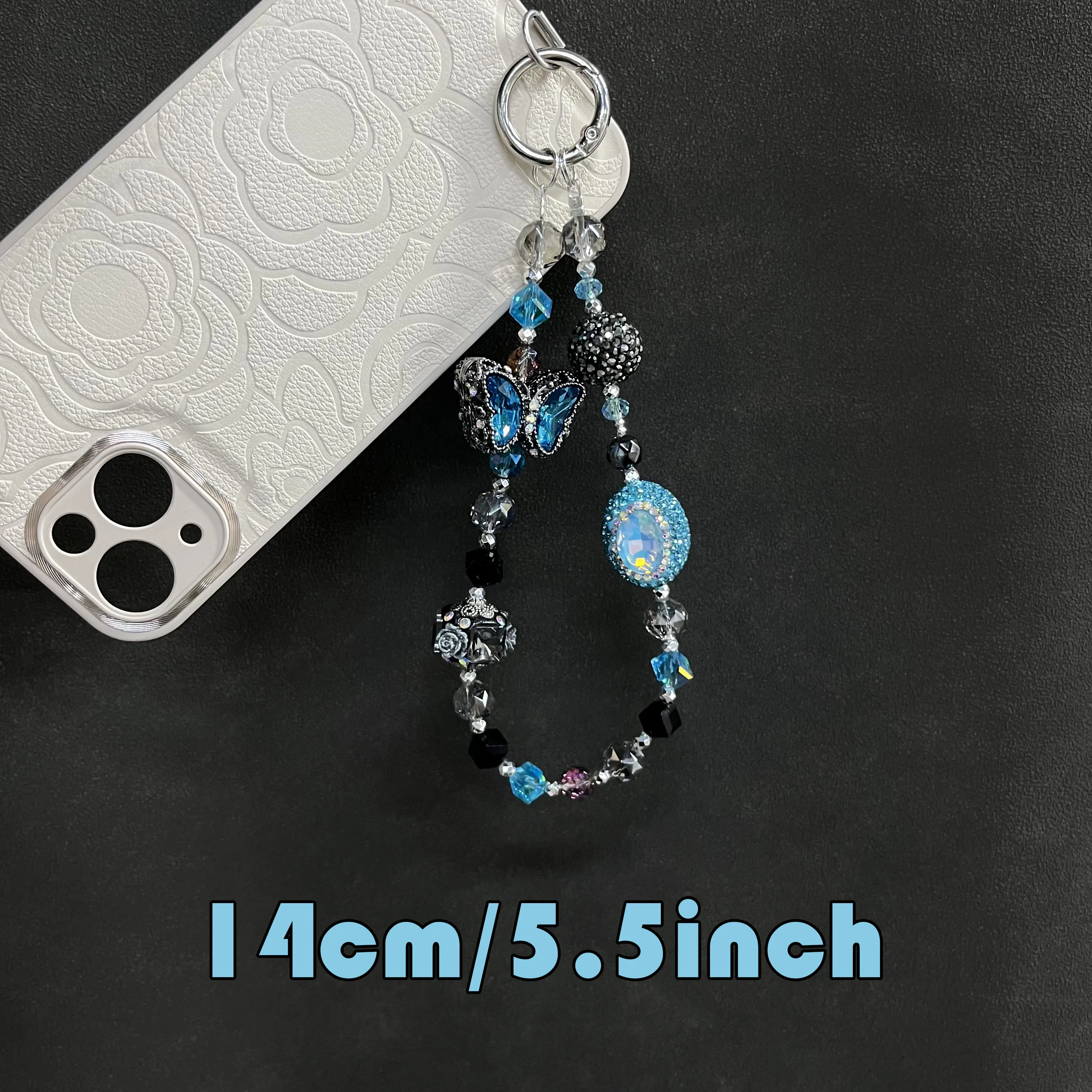 Exquisite Lake Blue Zircon Butterfly Phone Chain Blue Pigeon Egg Mobile Phone Accessories Phone Charms Phone Strap Gift for Her