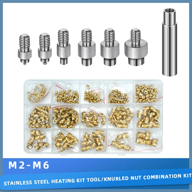 

M2 M2.5 M3 M4 M5 M6 Soldering Iron Tip Heat Insert Nut Tool Set for 3D Printing Plastic Threaded Brass Insert Nut Assortment Kit