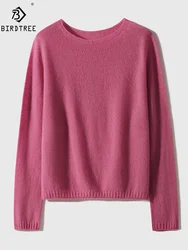 BirdTree, 77% Cashmere 23% Silk Elegant Sweaters, Women Round Neck Solid, Casual Versatile Sweater, Autumn Winter Top T49103QM