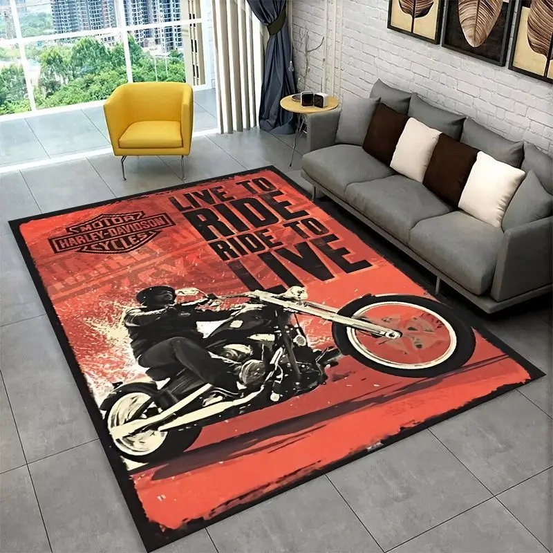 Retro H-Harleys Racing Moto Non-Slip Area Rug for Living Room,Bedroom,Playroom,Soft Carpet Floor Mat Home Decor Rug  Room view 2