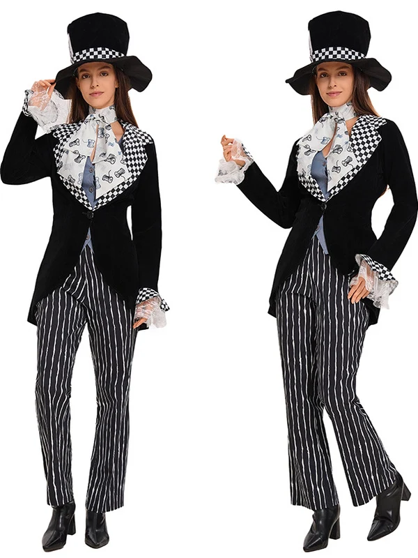 Disfraz de dibujos animados de Alicia en el País de las Maravillas, sombrero del Sombrerero Loco, para la Conferencia Anual, Halloween, Fiesta, Disfraz de Escenario de Moda para Damas