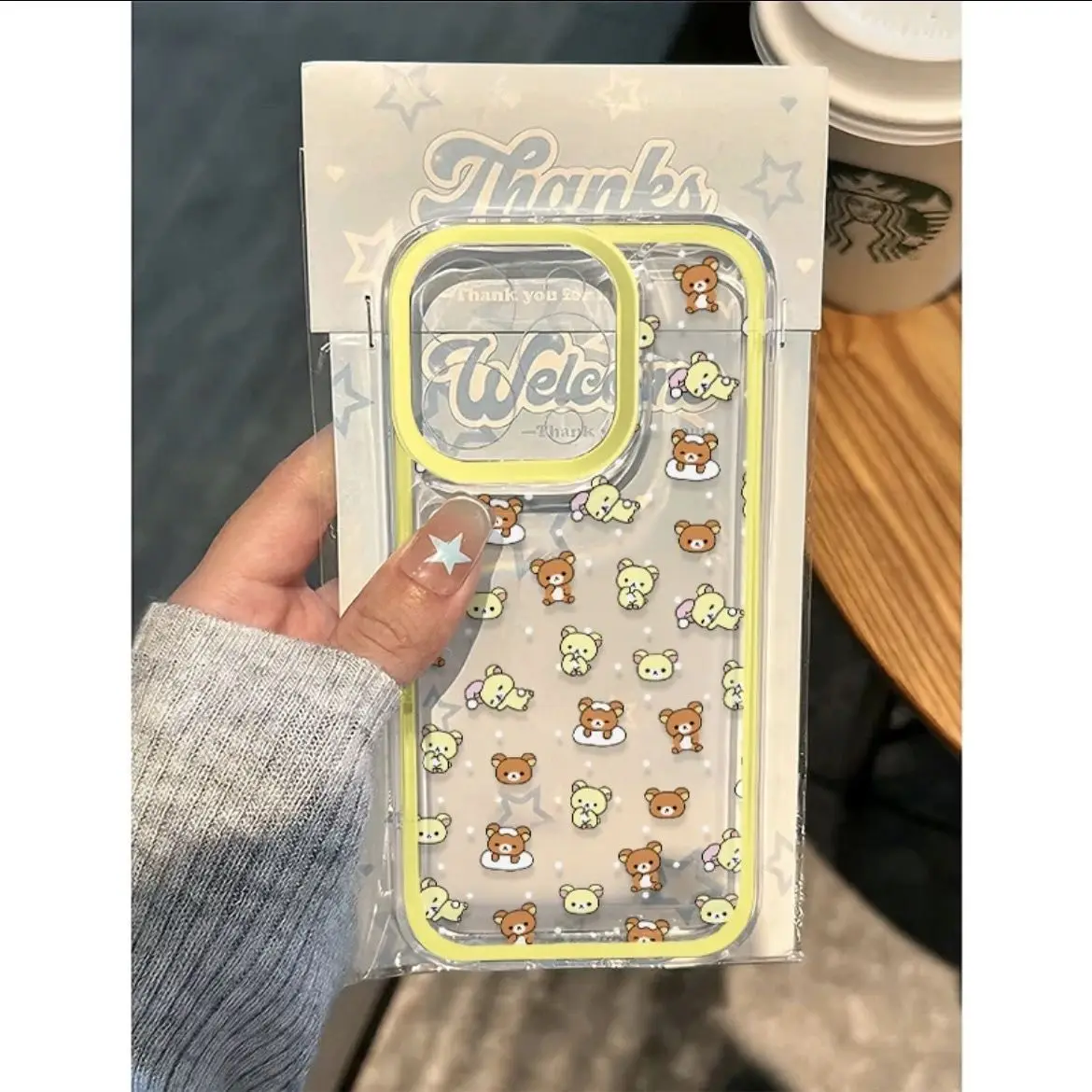 Full Screen Cute Bear Clear Space Phone Case For iPhone 11 12 13 14 15 16 Pro Max Mini X Xs XR 7 8 plus Se2020 Transparent Cover