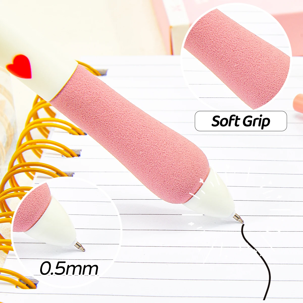 6 قطع/مجموعة، قلم جل قابل للسحب، أقلام مخططة، قرطاسية كاواي، أقلام لطيفة 0.5 مم، أقلام جل سوداء، أقلام جمالية، مستلزمات مدرسية