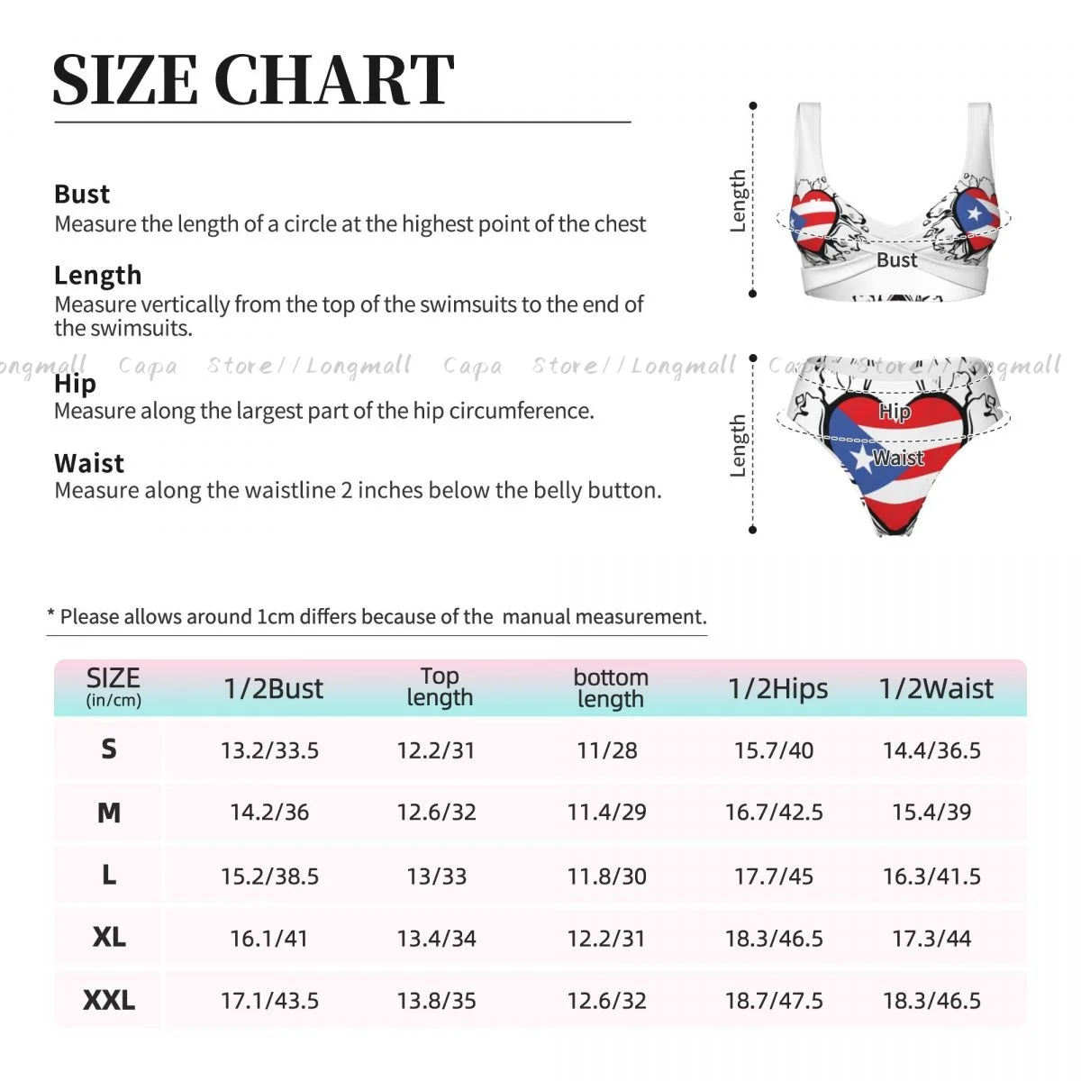Flaga Portoryko Bikini w kształcie serca Kobiety Seksowny oddzielny strój kąpielowy Dwuczęściowy kostium kąpielowy