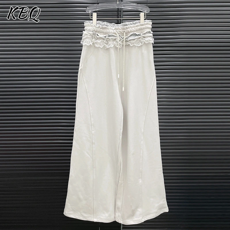 

KBQ Solid Loose Spliced Lace Up Casual Pants For Women High Waist Temperament Wide Leg Sport Long Pants Female Fashion Style New