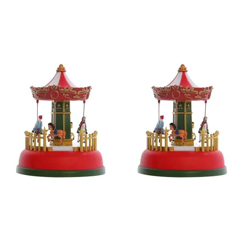 【EFFICIENT 】2X Illuminated Village Ferris Wheel Christmas Houses Village Displays LED Lights Musical Miniature Statue Decoration