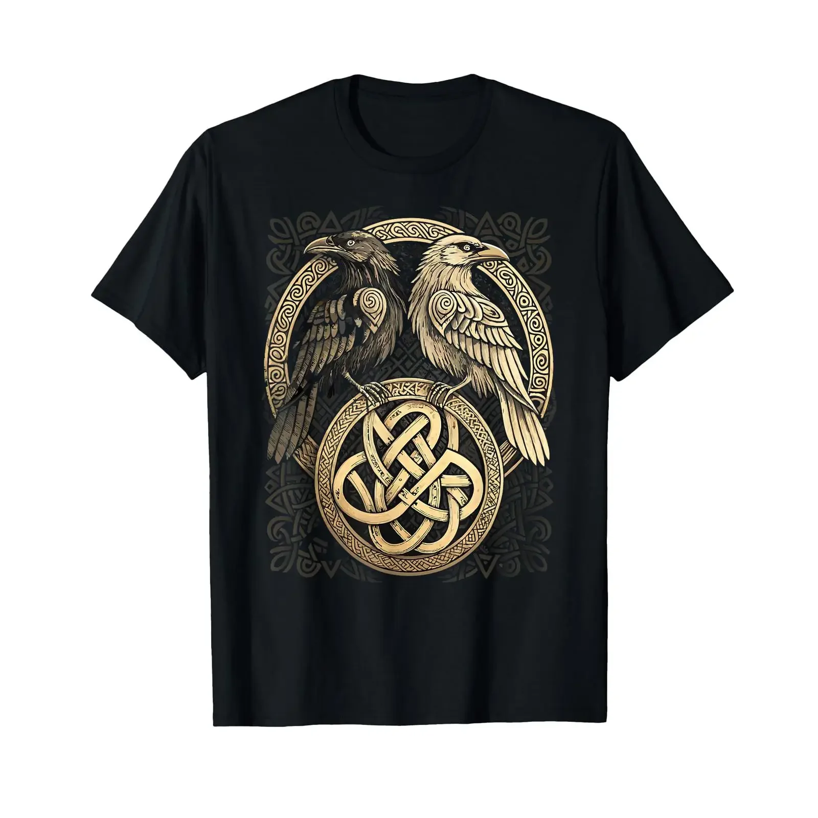 Norse Knotwork Huginn Muninn Viking Ravens T Shirt vintage Washed Versatile Stylish Slightly Breathable Soft fashion Casual
