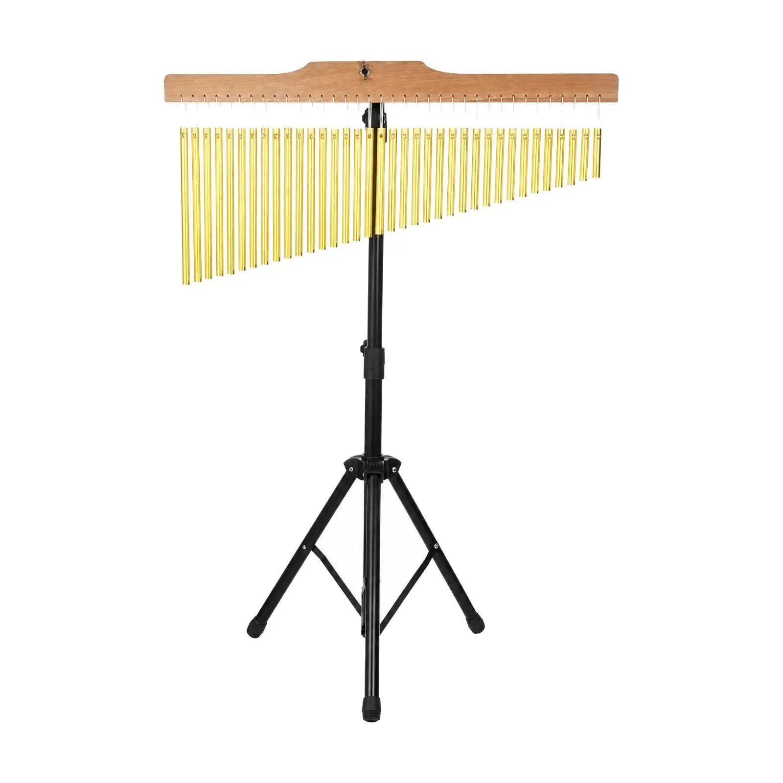 Percussion Chime Instrument with Pedestal Stand Wood Mounting Bar Graduated Metal Tubes for Music Teachers