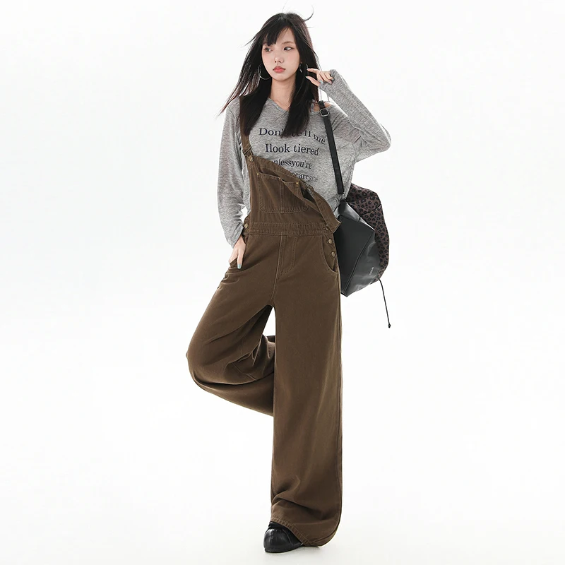 Vintage-Overall mit hoher Taille für Damen, lockere Passform, Denim-Hose mit weitem Bein, Freizeithose, Herbst 2022, Faion, Übergröße