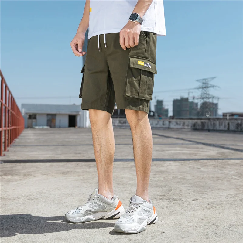 Men Elastic Drawstring Trunk Fitness Streetwear Casual Breathable Gym Shorts Loose Hip Cargo Shorts Summer Shorts Mens Clothing