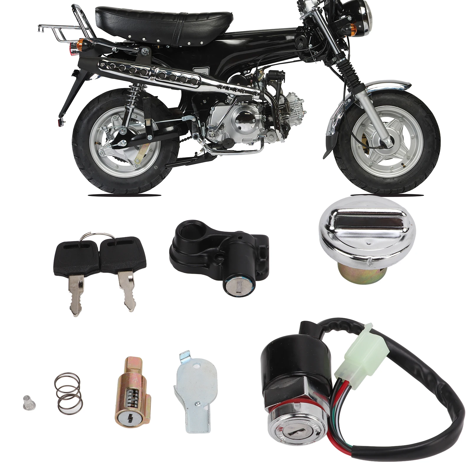 

Ignition Switch Gas Cover Kit Ignition Switch Gas Cover Kit Helmet Lock 2‑Key Replacement for Dax 50cc 125cc Ignition