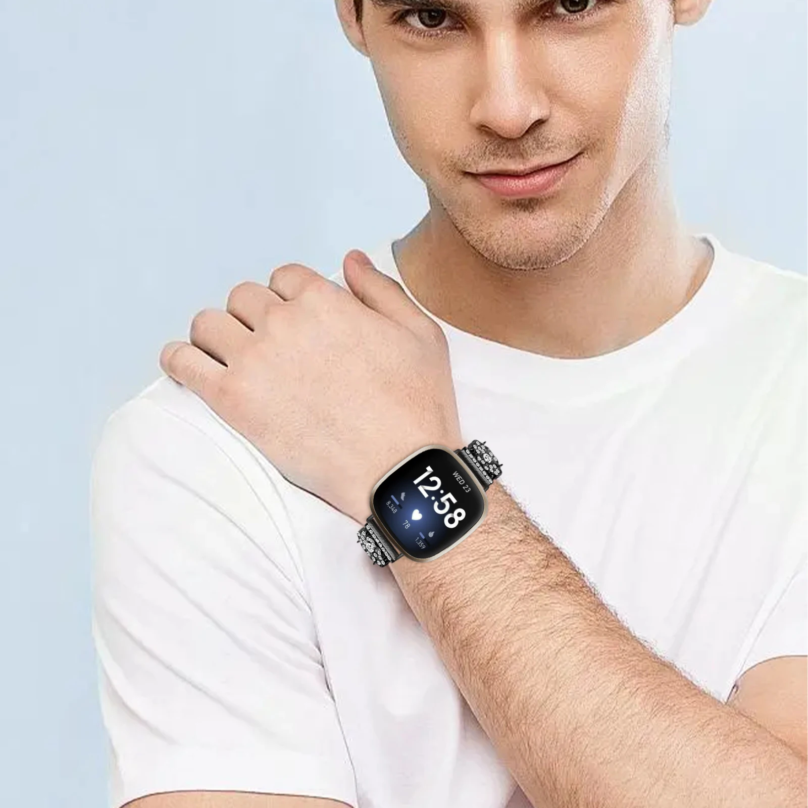 Pulseira de metal brilhante para fitbit versa 3/sense pulseira de relógio inteligente para fitbit versa 4/sense 2 pulseiras acessórios