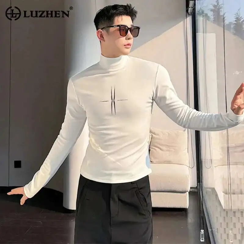 

LUZHEN Trendy Elastic Bodycon Long Sleeve T-shirts Men's Printed Fashion Original Design Tops Korean Reviews Many Clothes LZ7840