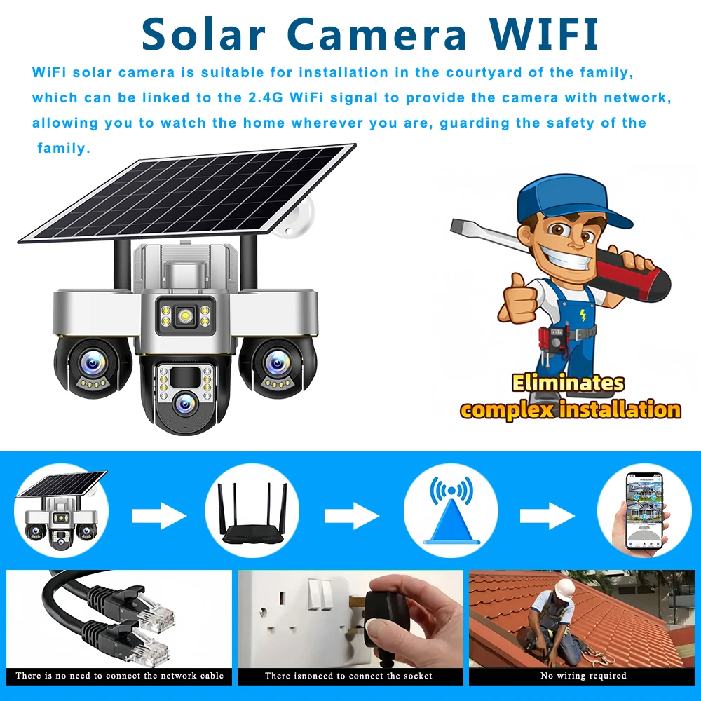 V380 PRO 4G Solar Camera Wirless IP CCTV Video Surveillance Cameras Outdoor 360 Monitor 15MP HD Night Vision Security Protection