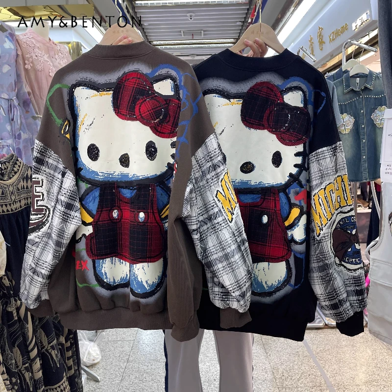 

Fashion Brand Heavy Industry Button Washed Thin Cartoon Short Jacket Drop Shoulder Sleeves Korean Style Zipper Long Sleeves Coat