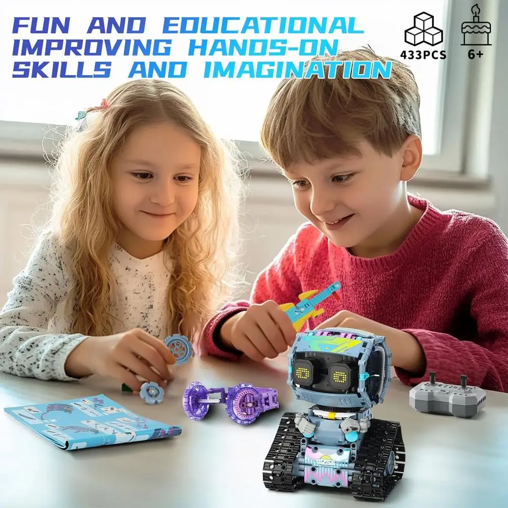 Kit robot STEM 3 in 1: blocchi di costruzione telecomandati e controllati da app con occhi LED, suono, regalo ideale per bambini dai 6 ai 12 anni