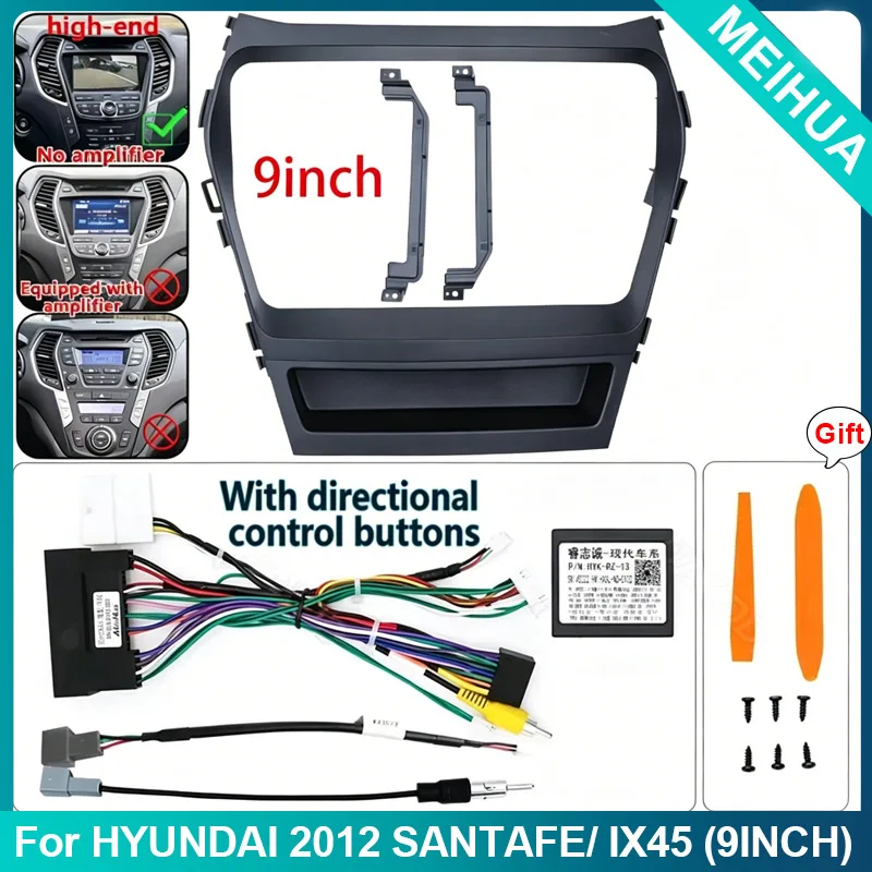 For HYUNDAI SANTAFE 9INCH Car Radio Android DVD Stereo Audio Screen Multimedia Video CD Player Navigation MP3 MP5 Cables Harness