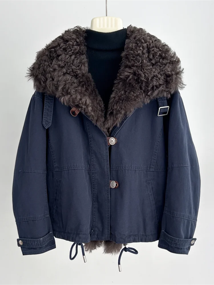 Veste d'hiver en duvet d'oie pour femme, Parka de luxe, décontractée, naturelle, véritable mouton, col en fourrure d'agneau, nouvelle collection 2025