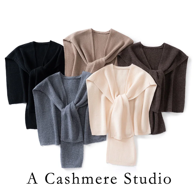 

100% Goat Cashmere Knitted Shawl For Women Autumn Winter Simple Style Solid Soft Knitwear Korean Popular Cappa Fashion Top Scarf