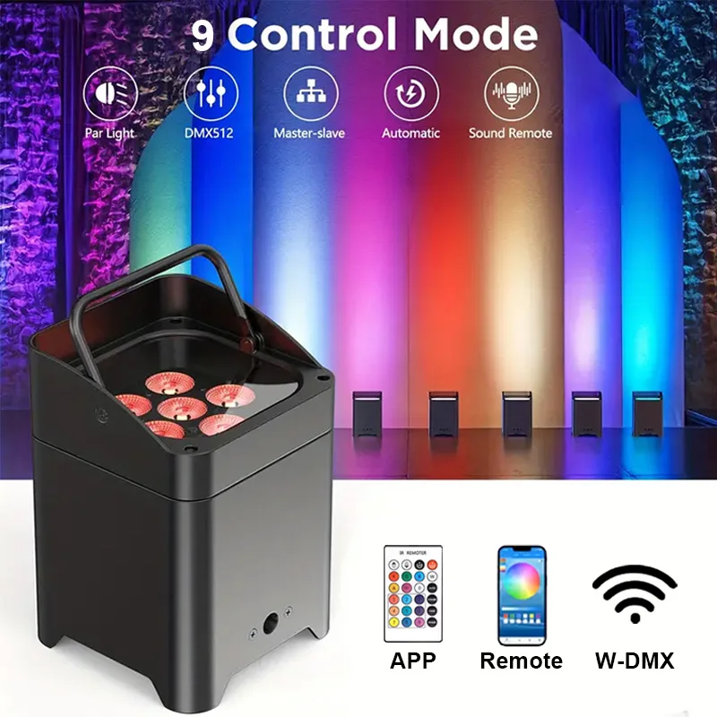 

Selling6 * 18W battery powered RGBWA UV wireless lighting rechargeable spotlight, suitable for KTV and wedding party DJ stage