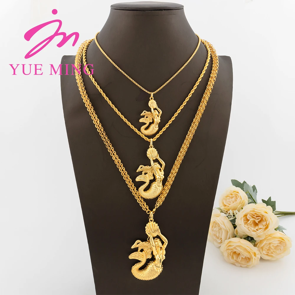 

YM Necklaces For Women Men Trendy Jewelry 18K Gold Plated Copper Mermaid Pendant with Chain 80/60/40CM Jewelry Accessories