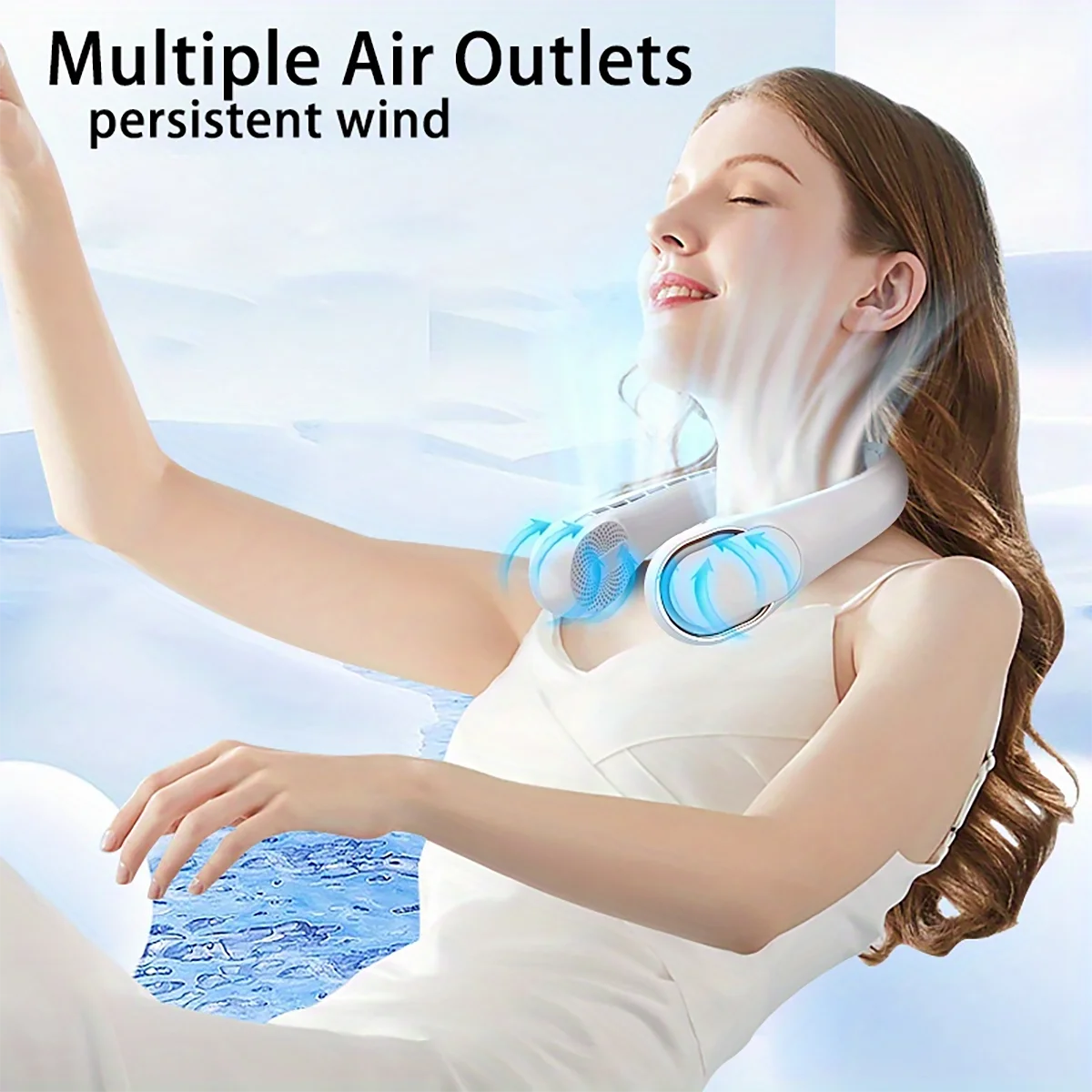 2024 5200 мА/ч перезаряжаемый портативный шейный вентилятор 360 ° охлаждение портативный мощный ветровой вентилятор с регулируемой скоростью бесшумный беслопастной шейный вентилятор