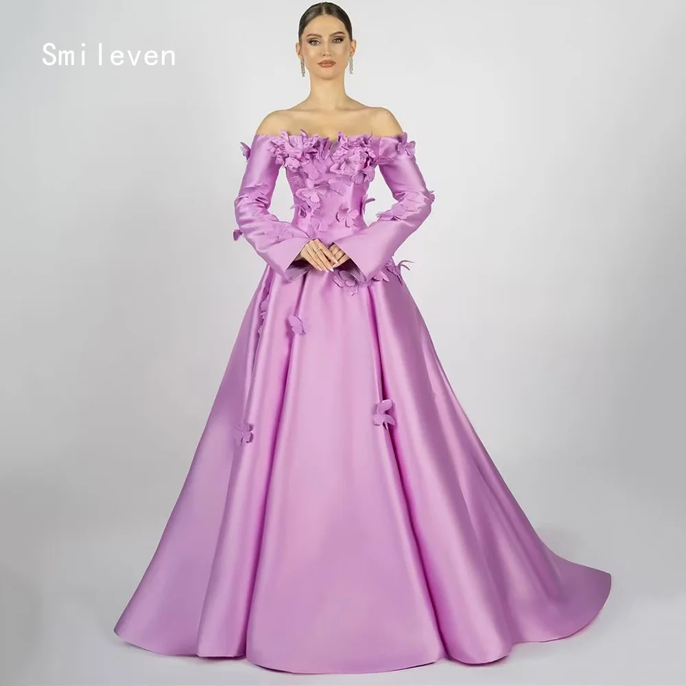 

Smileven Luxury A Line Prom Dress Off The Shoulder Elegant Gowns for Gala Party Appliques Bows Evening Dress Customized 2026