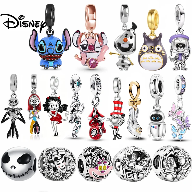 Colgantes de Plata 925 de Disney, Stitch, Pesadilla Antes de Navidad, Compatibles con Pulseras y Collares Originales, para Manualidades, Regalos para Mujeres, Fiestas