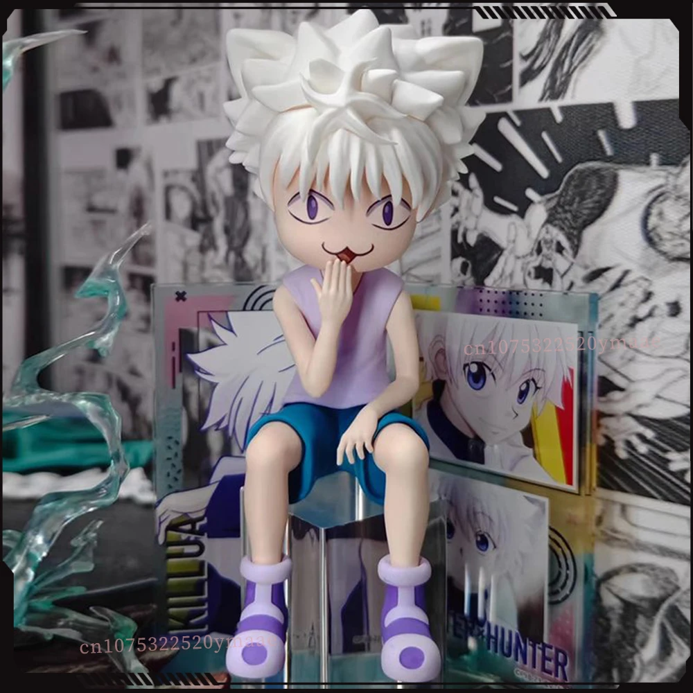 HUNTER HUNTER Anime Figure Killua Zoldyck Figures Cute Cat Face Sitting Position Model PVC Cartoon Statue Collection Decor Gifts