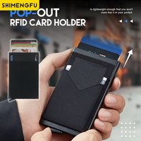 SHIMENGFU Rfid Smart Wallet Card Holder Metal Thin Slim Men Women Wallet Pop Up Minimalist Wallet Small Black Purse Metal Vallet