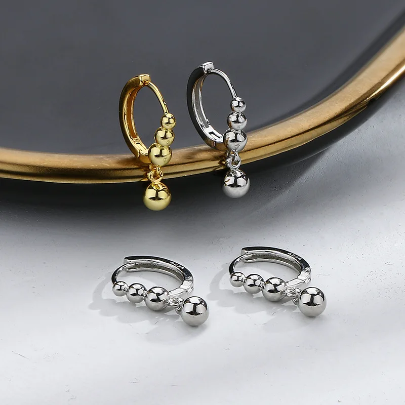 VOQ Silver Color Bead Pendant D Shaped Small Hoop Earrings Female Simple Creative Hot Sale Jewelry Wholesale Earrings