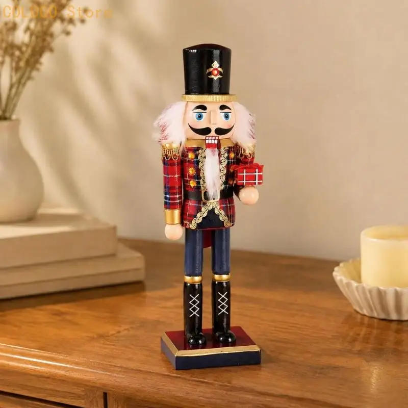 Colorful Wooden Nutcrackers Soldier Decoration with a Display Base for Creating a Recognizable Holiday Character Display