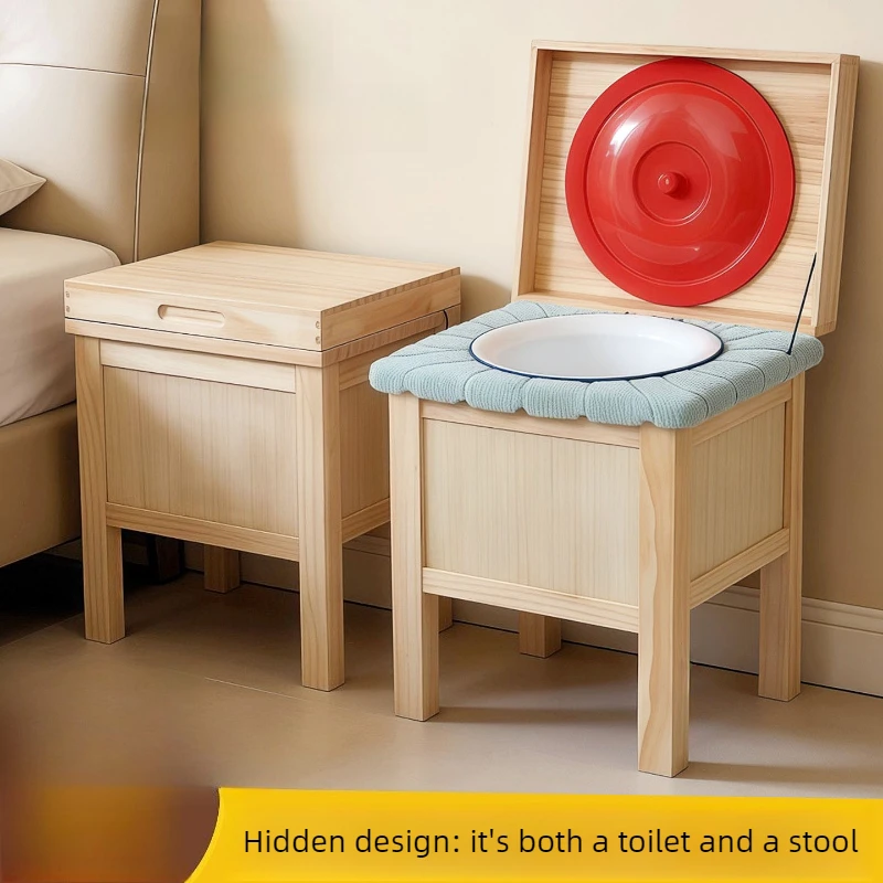 Chaise de toilette antidérapante en bois massif pour personnes âgées (hommes et femmes) avec seau, pot de nuit portable pour soins à domicile et grossesse