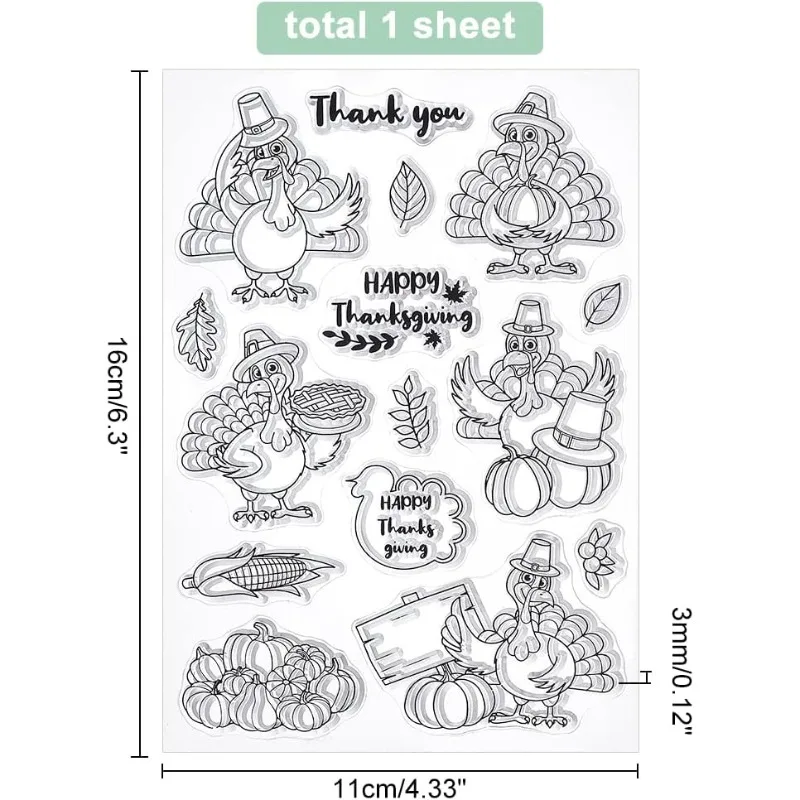 1Sheet Thanksgiving Clear Stamp Turkey Autumn Pumpkin Silicone Clear Stamp Leaf Plant Rubber Stamps for Scrapbook Journal Card