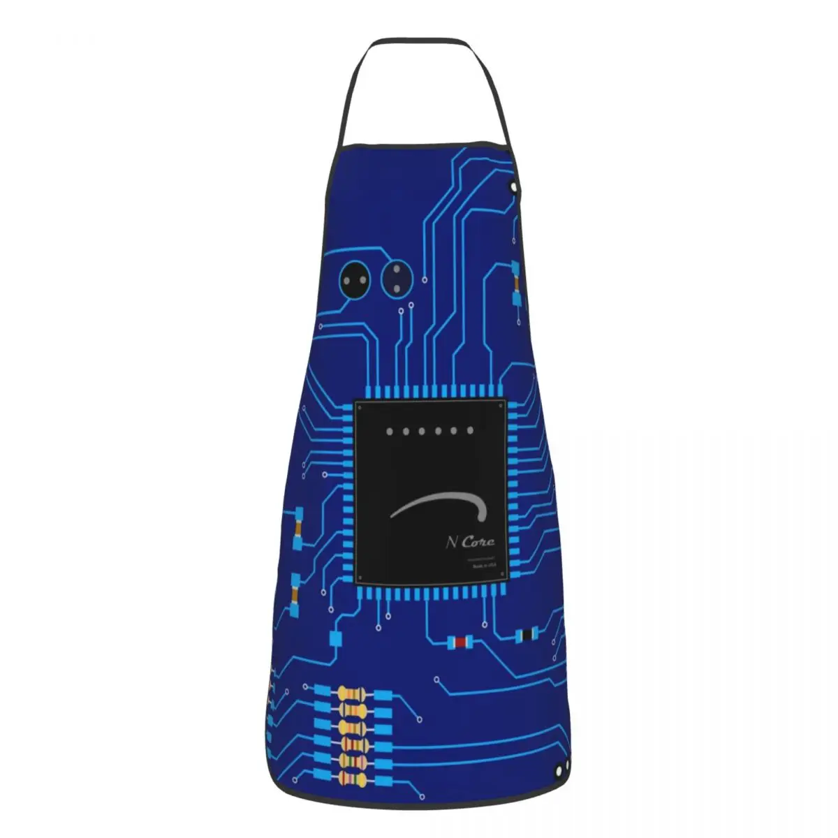 Blue Geek Motherboard Circuit Pattern Bib Aprons Women Men Kitchen Chef Computer Circuitboard Tablier Cuisine for Cooking Baking