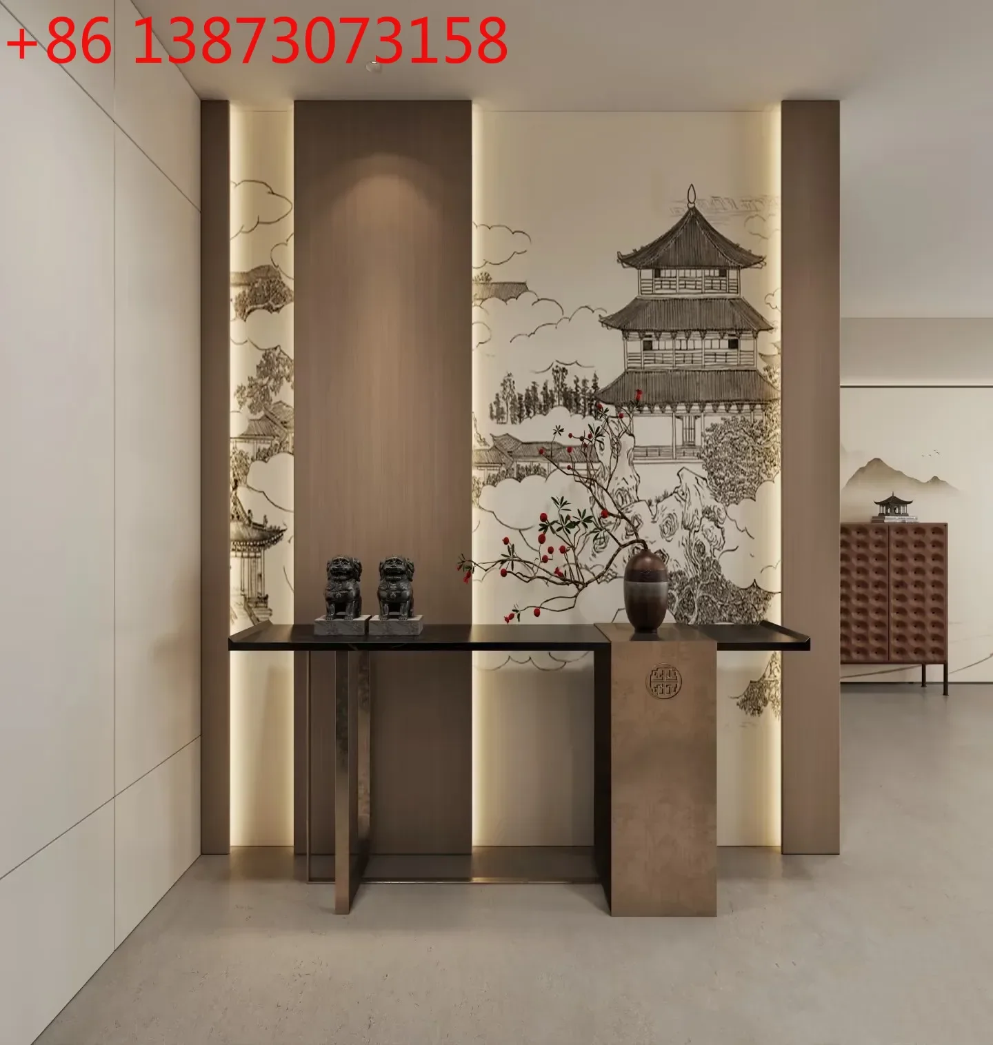 Song-style aesthetics, retro porch, strip case, entrance porch table, simple solid wood porch  FT